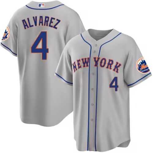 Men%27s New York Mets #4 Francisco Alvarez Gray 2023 Cool Base Stitched Baseball Jersey Dzhi